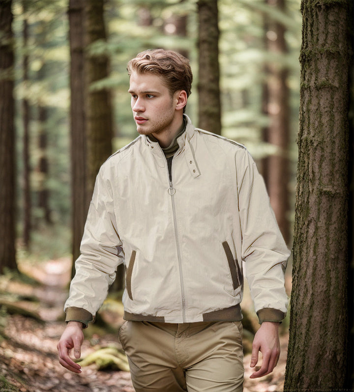 Versatile transition jacket for men with practical pockets and modern high collar Lune London
