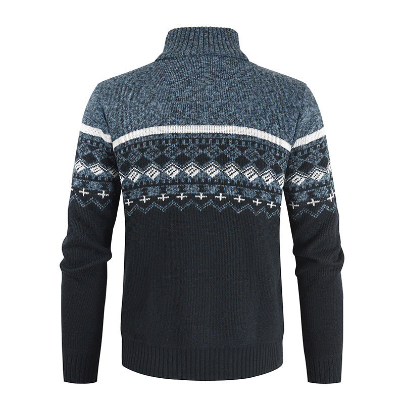 Trendy knitted jacket for men with high collar and graphic pattern Lune London
