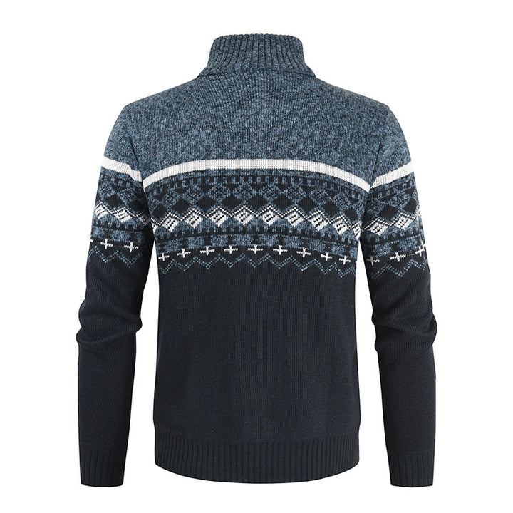 Trendy knitted jacket for men with high collar and graphic pattern Lune London