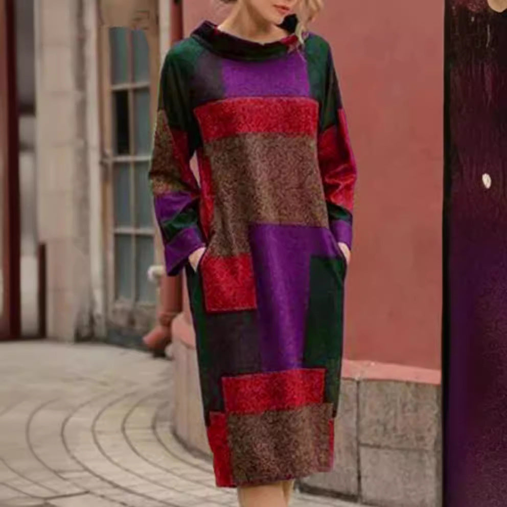 Women Oversized Dress with Geometric Patchwork Design Lune London