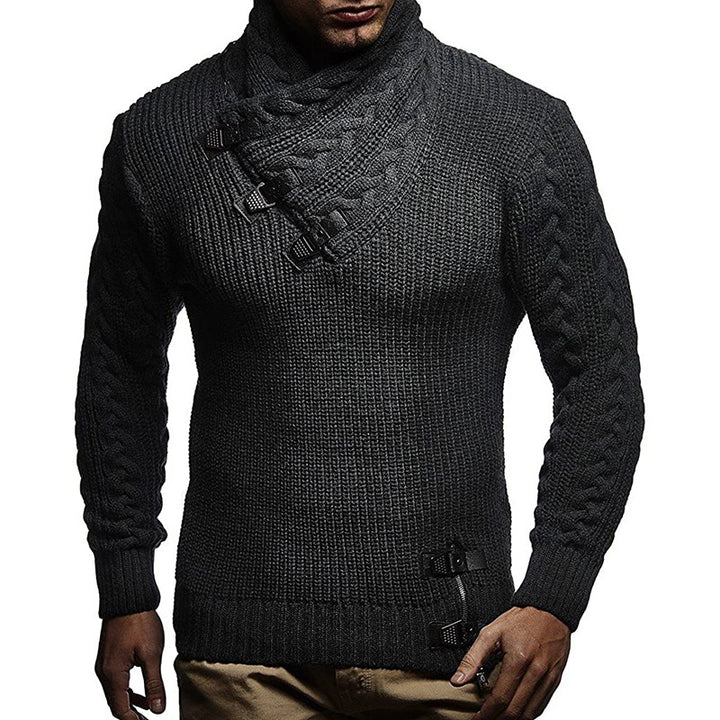 Men's jumper in chunky knit with modern high collar and innovative button details Lune London