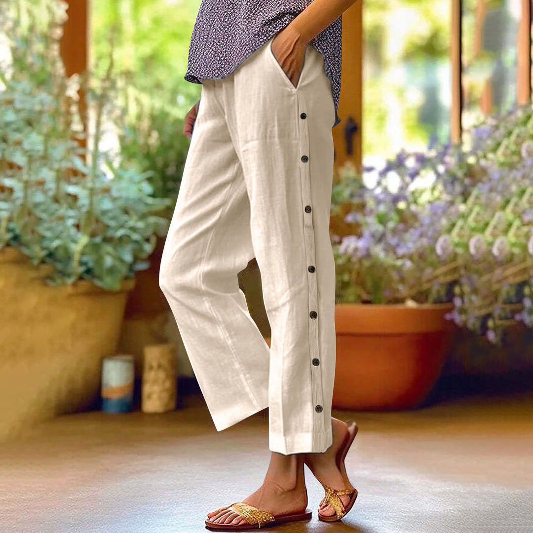 Casual linen pants for women with button details Lune London