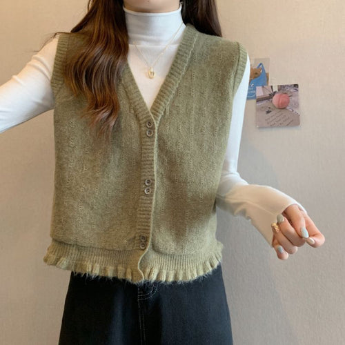 Gilet en tricot pour femme avec ourlet à volants ludiques Chic & Stil