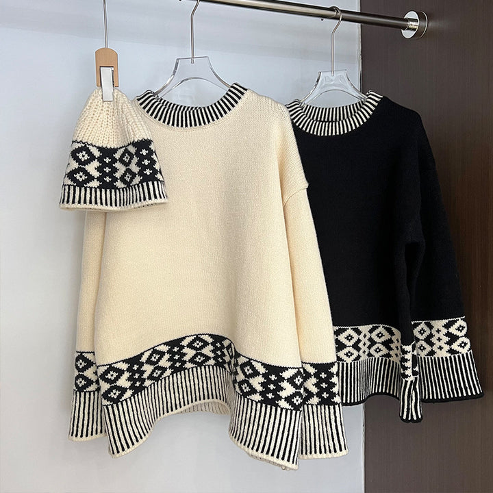 Pull en tricot élégant pour femme avec motif géométrique et col rond Chic & Stil