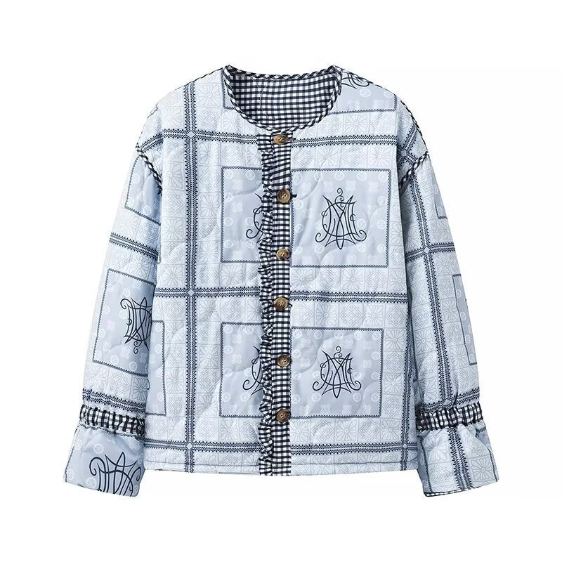 Lady quilted jacket with gathered sleeves and decorative snap buttons Lune London