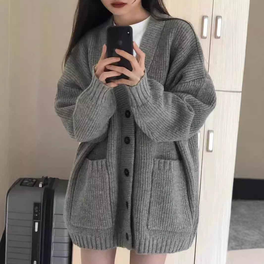 Women's knit coat with open pockets and coarse mesh structure Lune London
