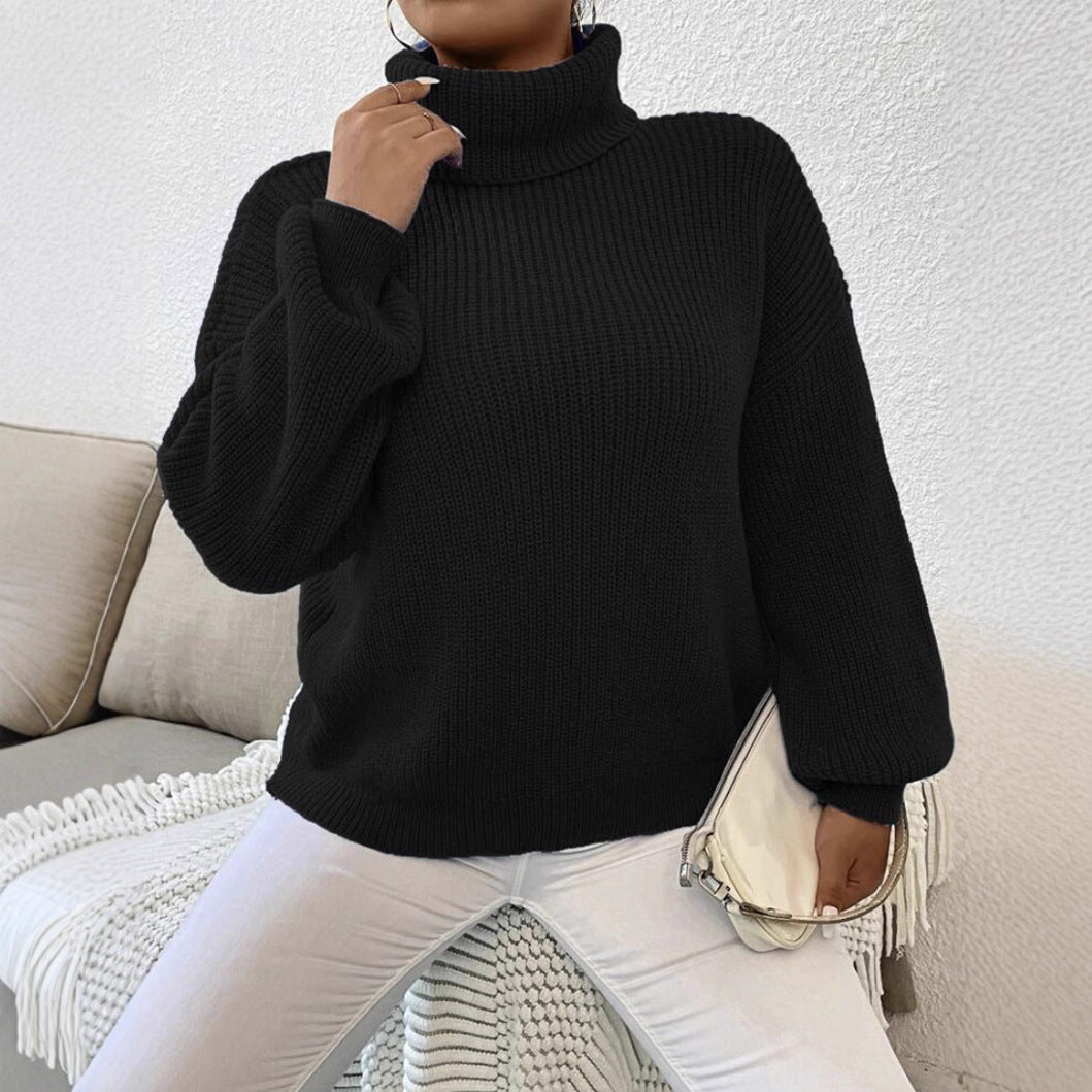Ladies Comfortable Chunky Sweater with Turtleneck and Textured Knit Chic and Style