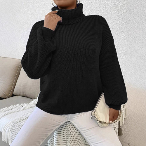 Ladies Comfortable Chunky Sweater with Turtleneck and Textured Knit Chic and Style