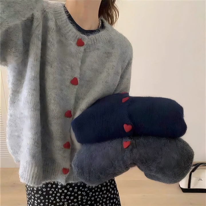 Ladies soft knit pullover with heart-shaped buttons Lune London
