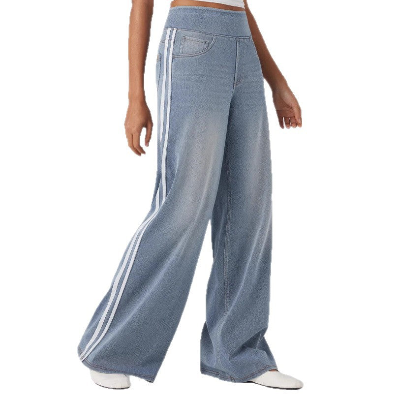 Pantalons en denim à coupe large pour femmes avec rayure sur le côté Chic & Stil