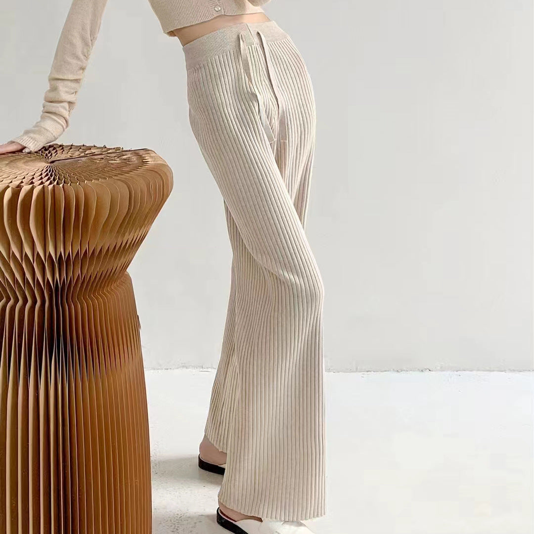 Lune London women's pleated high-waisted pants with elastic waistband