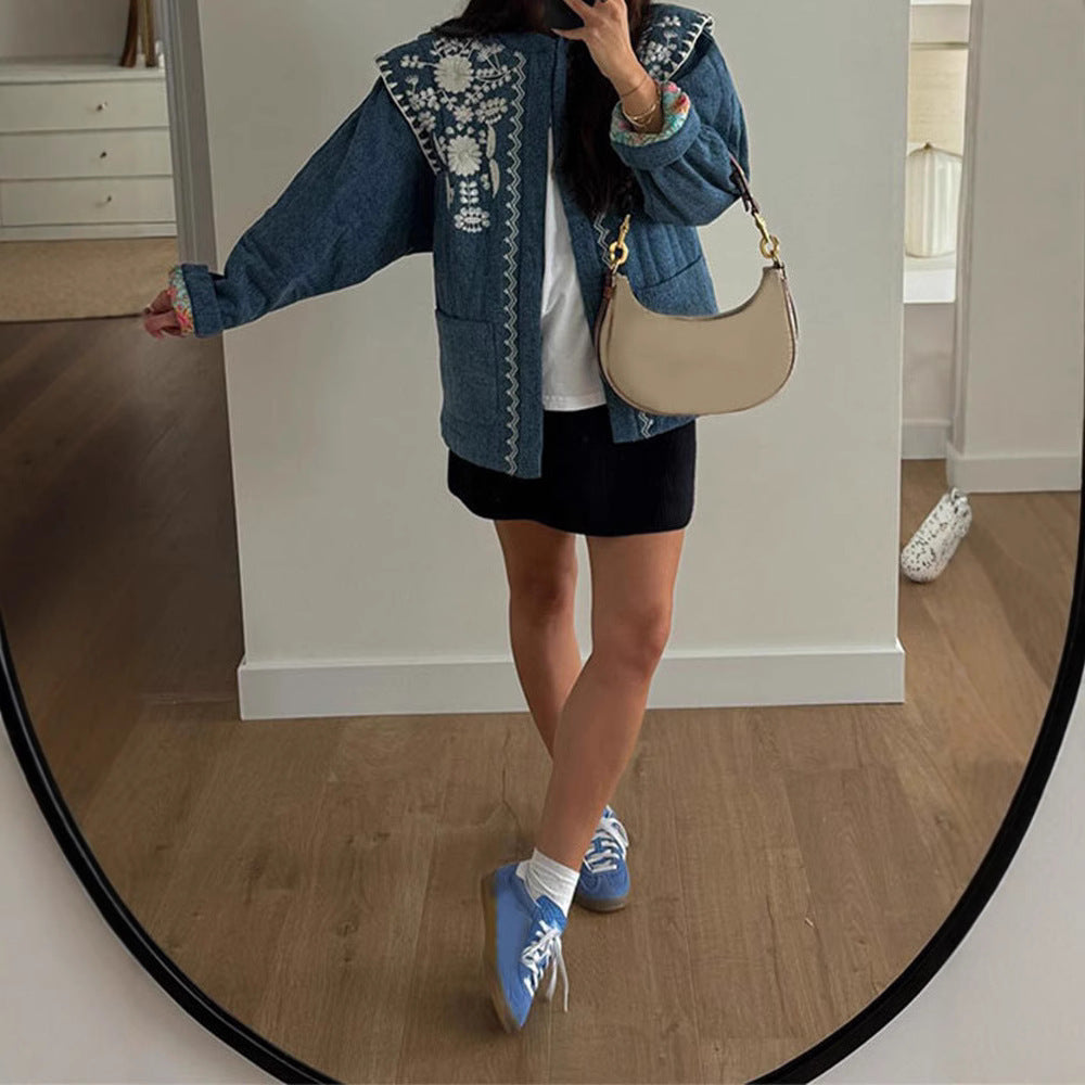 Ladies Embroidered Denim Jacket Lune London