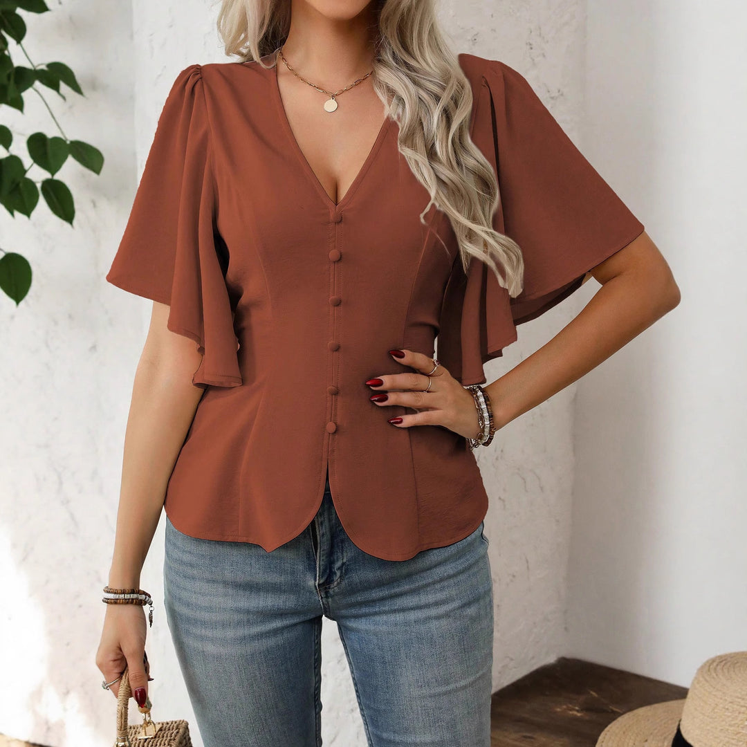 Women's elegant blouse with bell sleeves and button detail Lune London