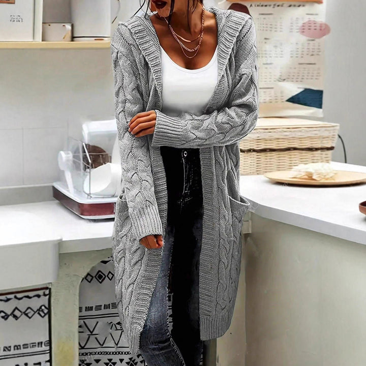 Chunky knit jacket for women with high-quality raised patterns and practical pockets Lune London