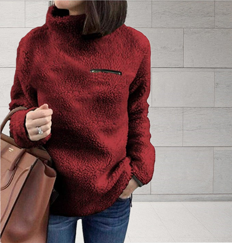 Fleece pullover for women with high collar and feminine cut Lune London