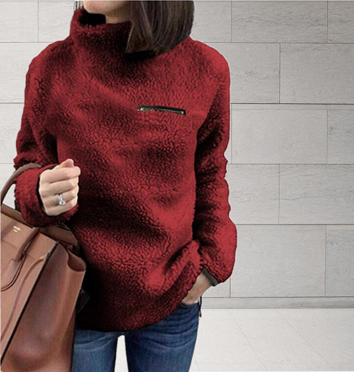 Fleece pullover for women with high collar and feminine cut Lune London