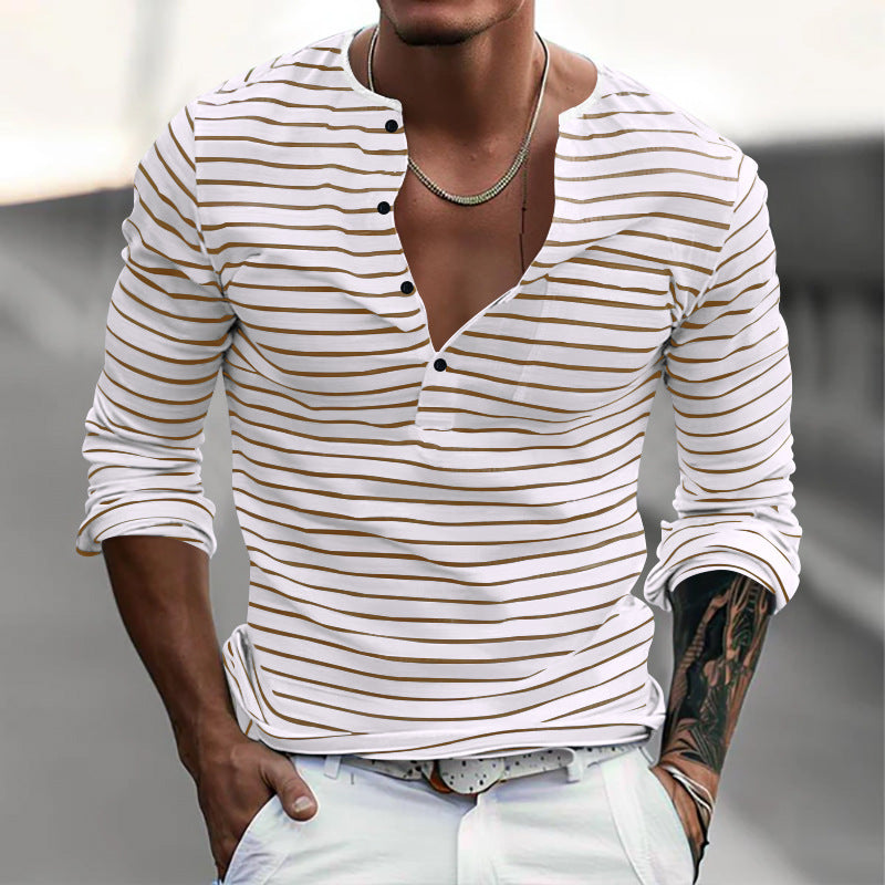 Men's casual long sleeve t-shirt with Henley neckline and striped pattern Lune London