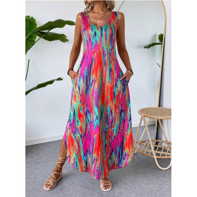 Colorful maxi dress for women with side pockets Lune London