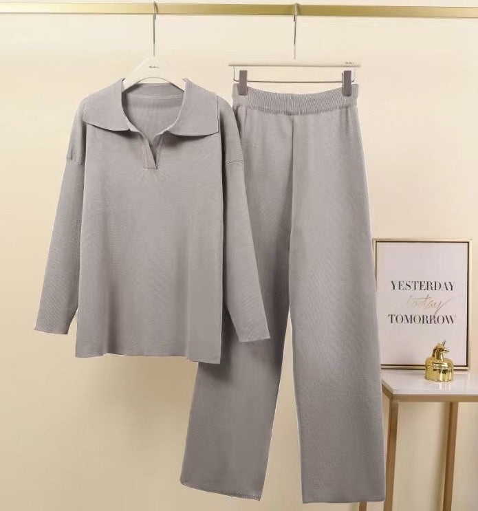 Women Elegant set of casual pants and blouses with collar Lune London