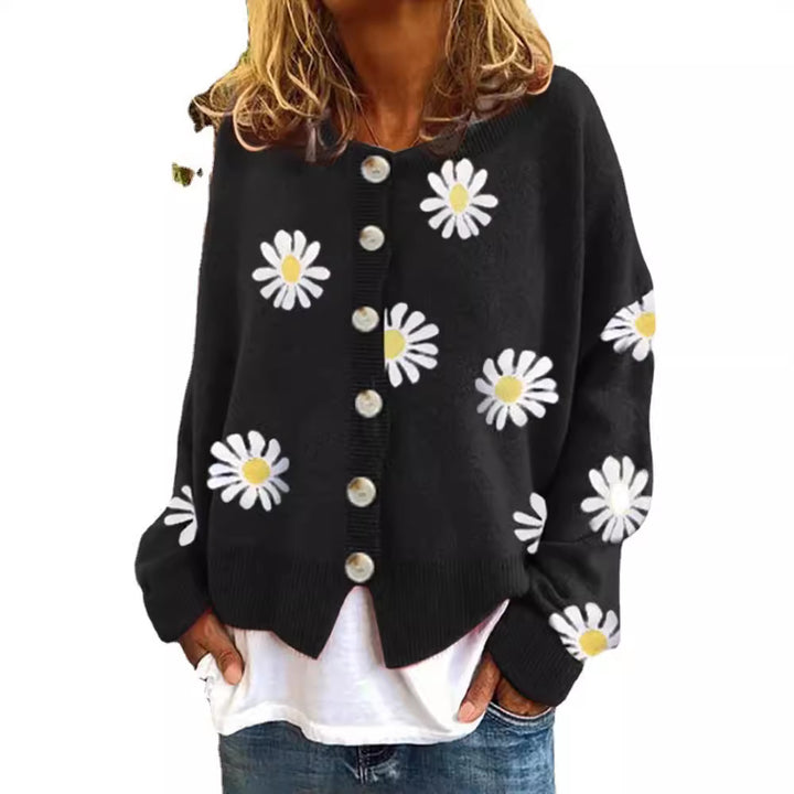 Colorful cotton sweater for women with floral pattern Lune London