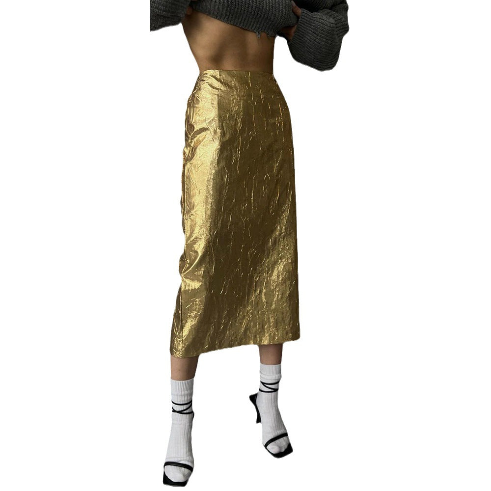Ladies Shiny Skirt in Metallic Fabric Lune London