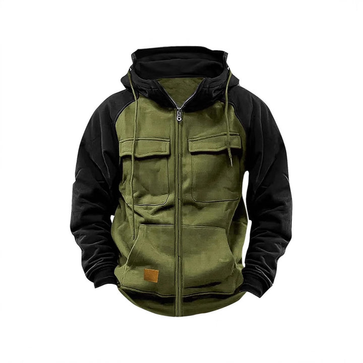 Sporty hooded jacket for men with practical chest pockets and warm fleece material Lune London