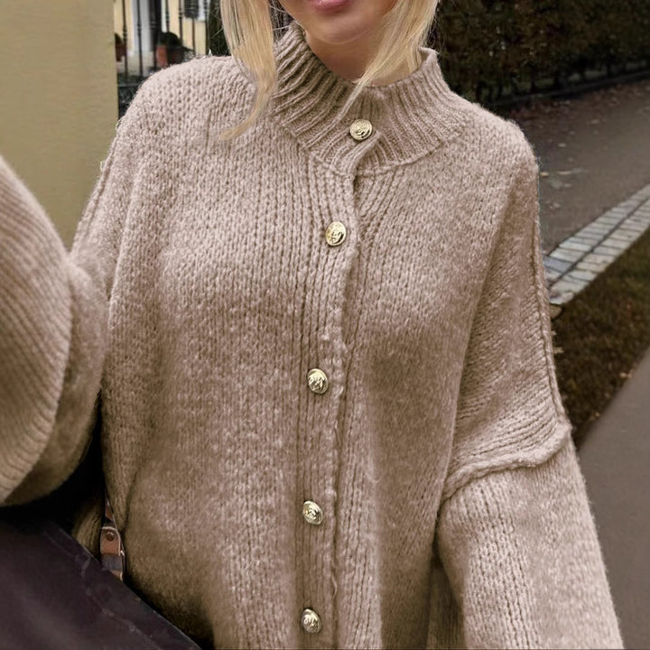 Ladies oversized cardigan with button and ribbed details Lune London