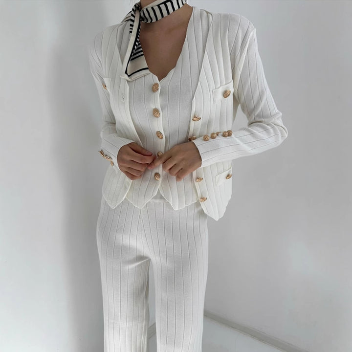 Elegant knitted set for ladies with chic and stylish button details