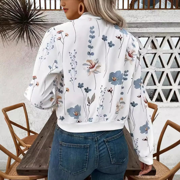 Women's bomber jacket with floral design and elastic cuffs Lune London