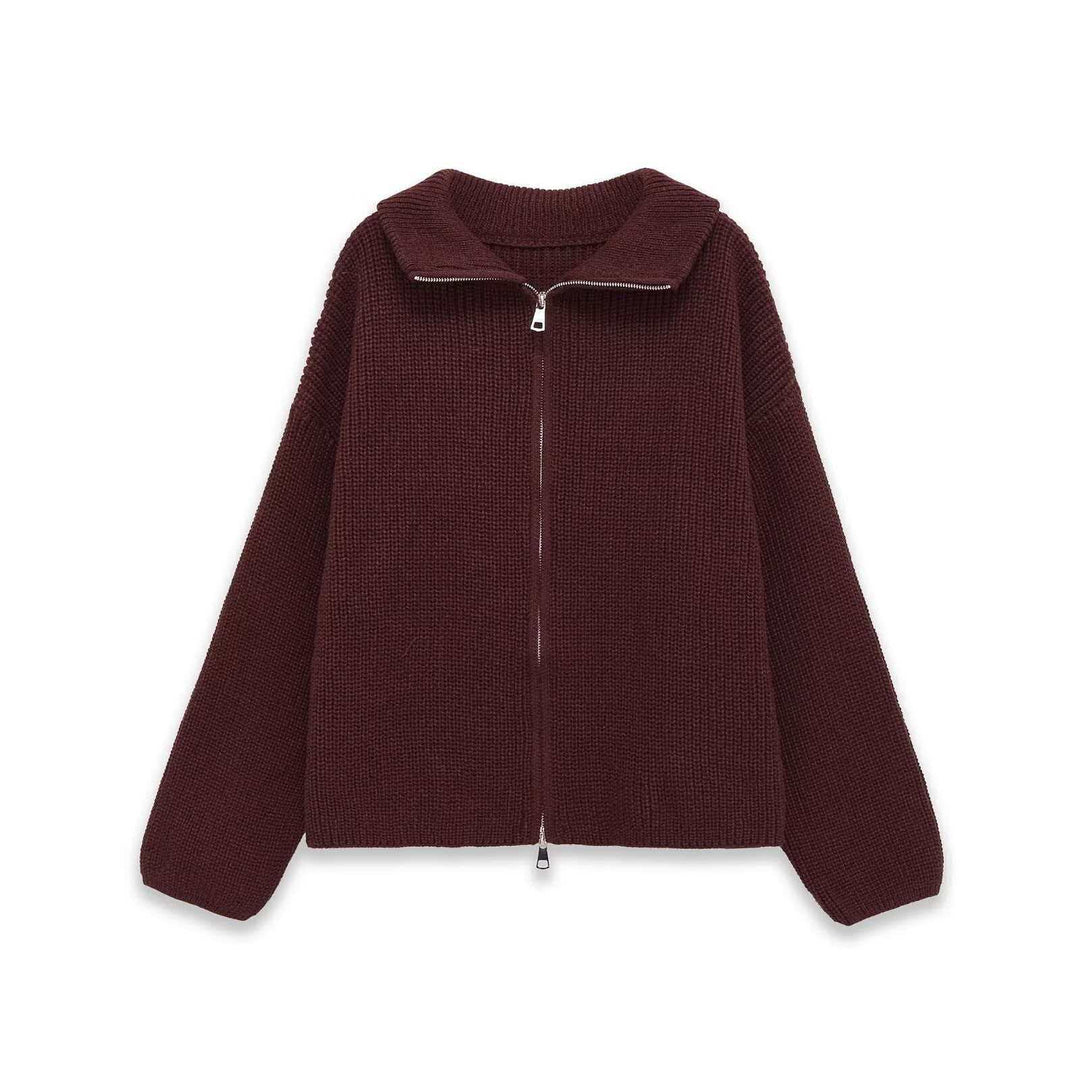 Cardigan rayé pour femmes avec capuche confortable et fermeture éclair Chic & Stil