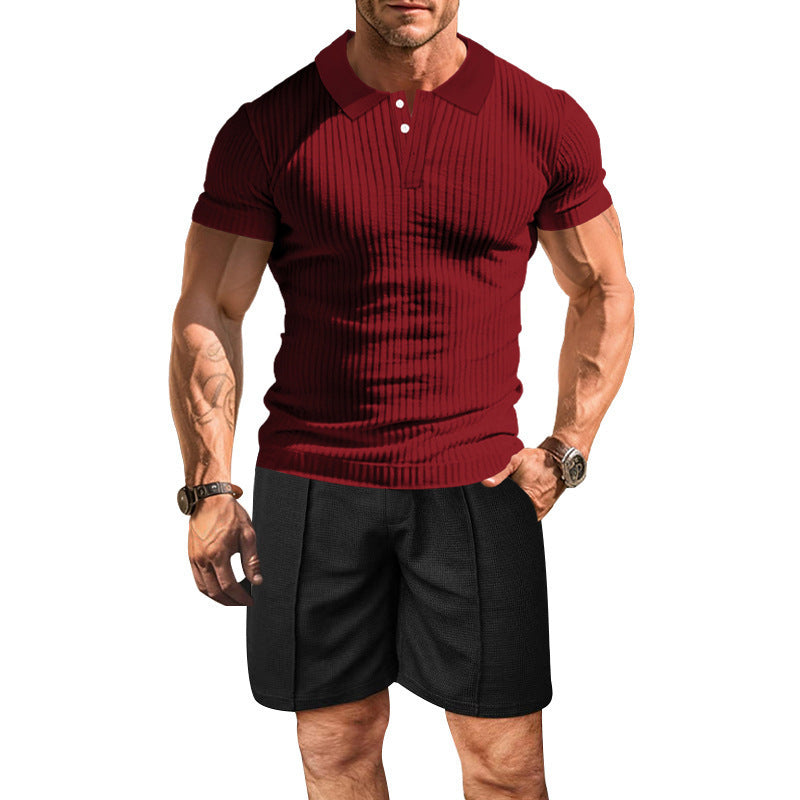 Short sleeve polo shirt for men with a textured design and comfortable shorts Lune London