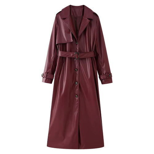 Elegant synthetic leather trench coat for women with belt Lune London