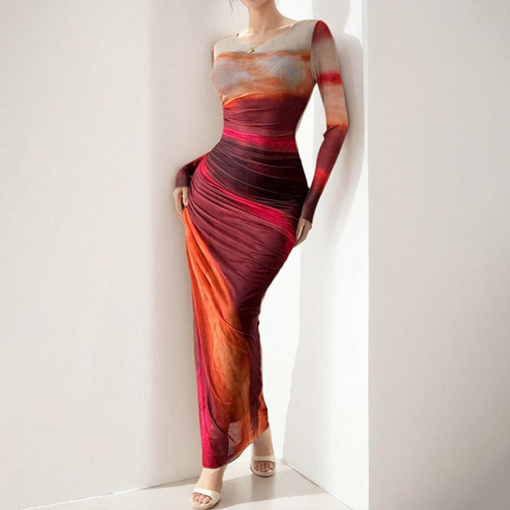 Elegant women's maxi dress with innovative gradient color Lune London
