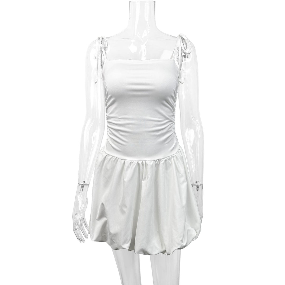 Women's playful mini dress with spaghetti straps and gathered skirt Lune London