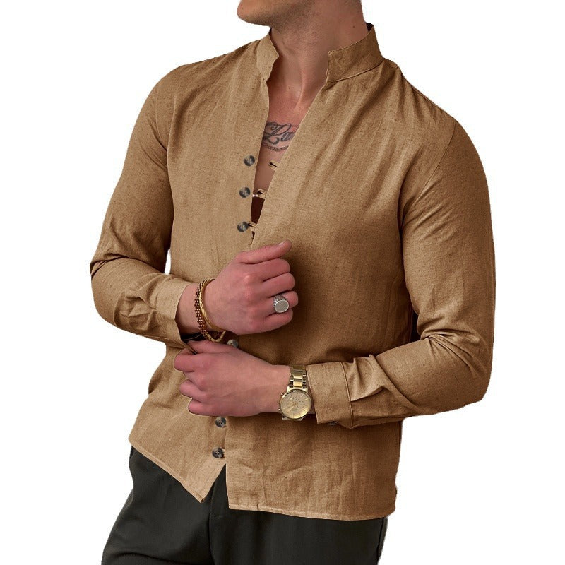 Men's long sleeve shirt with high collar and fashionable button details Lune London