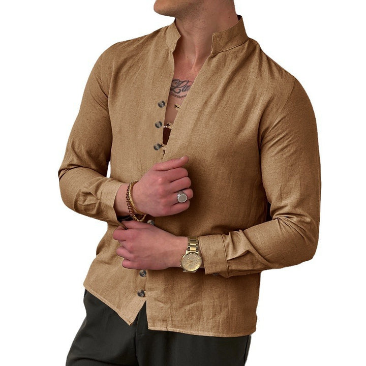 Men's long sleeve shirt with high collar and fashionable button details Lune London