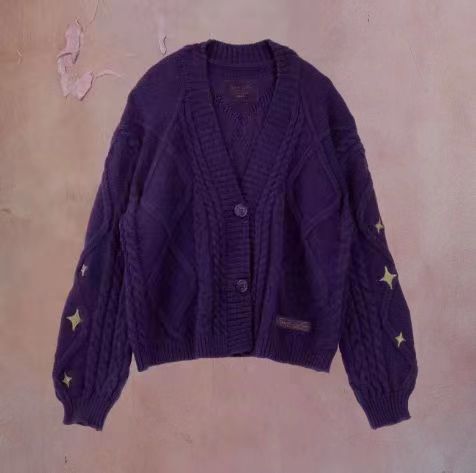 Ladies chunky knit cardigan with decorative stars Lune London