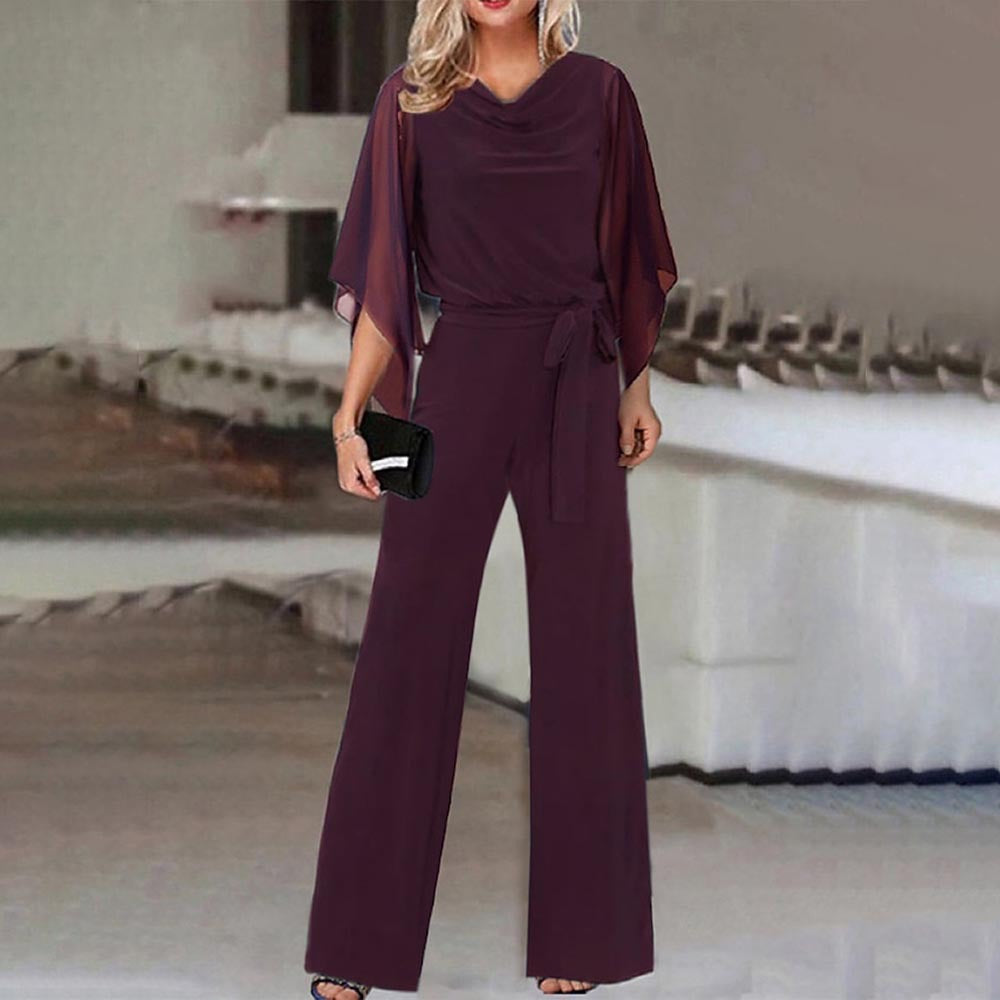 Women’s Wide-Leg Jumpsuit with Cascading Neckline & Lace-Up Waist | Lune London