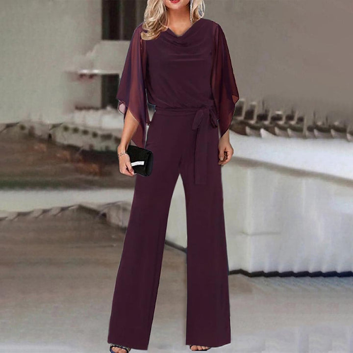 Women’s Wide-Leg Jumpsuit with Cascading Neckline & Lace-Up Waist | Lune London