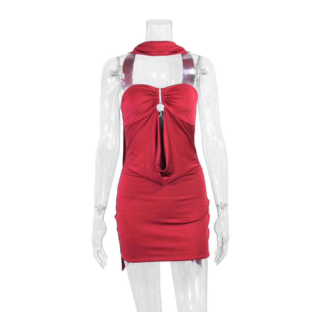 Ladies fitted off-shoulder mini dress with sophisticated knot detail Lune London