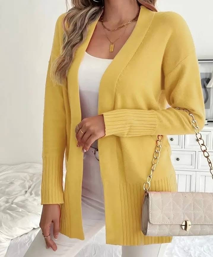 Ladies Long Knit Cardigan with fine ribbed details and a relaxed fit Lune London