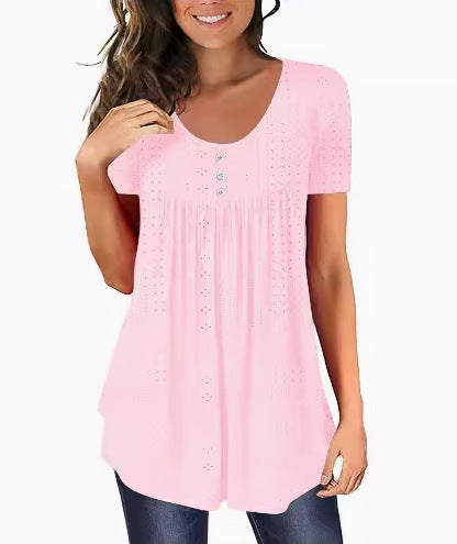 Woman Short Sleeve Button-Up Blouse Lune London