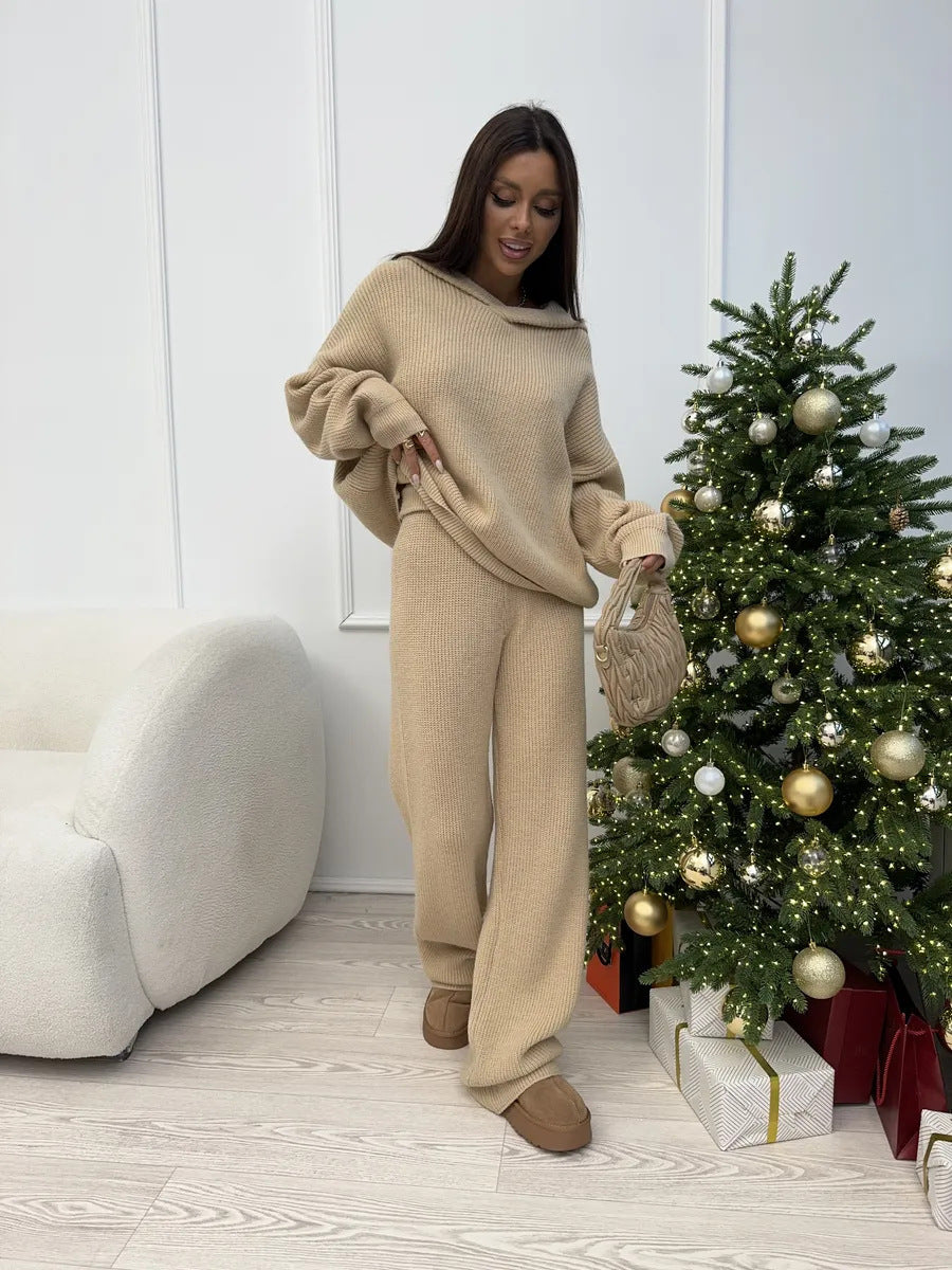 Women's Cozy Knit Loungewear Set with Loose Fit and Chic Hood