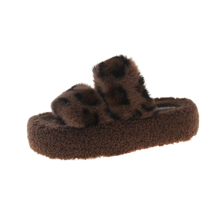 Indoor shoes for women with cozy plush upper and elegant leopard accents Chic and Style