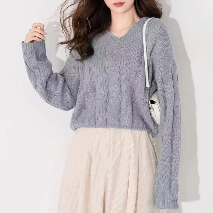 Pull en maille épaisse pour femmes avec un décolleté en V profond et une coupe décontractée Chic & Stil