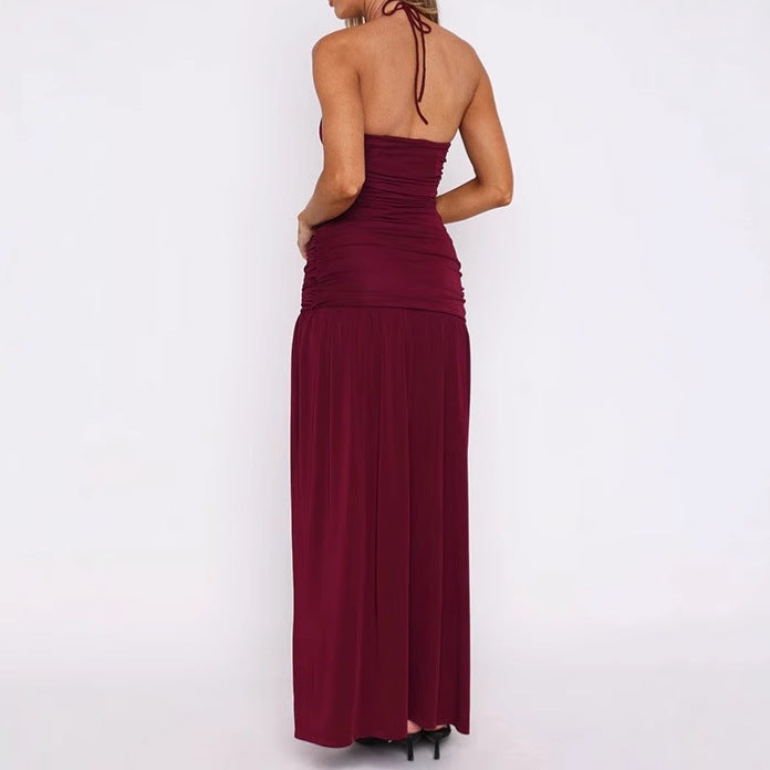 Elegant ladies maxi dress with refined ruffle details and a high slit Lune London