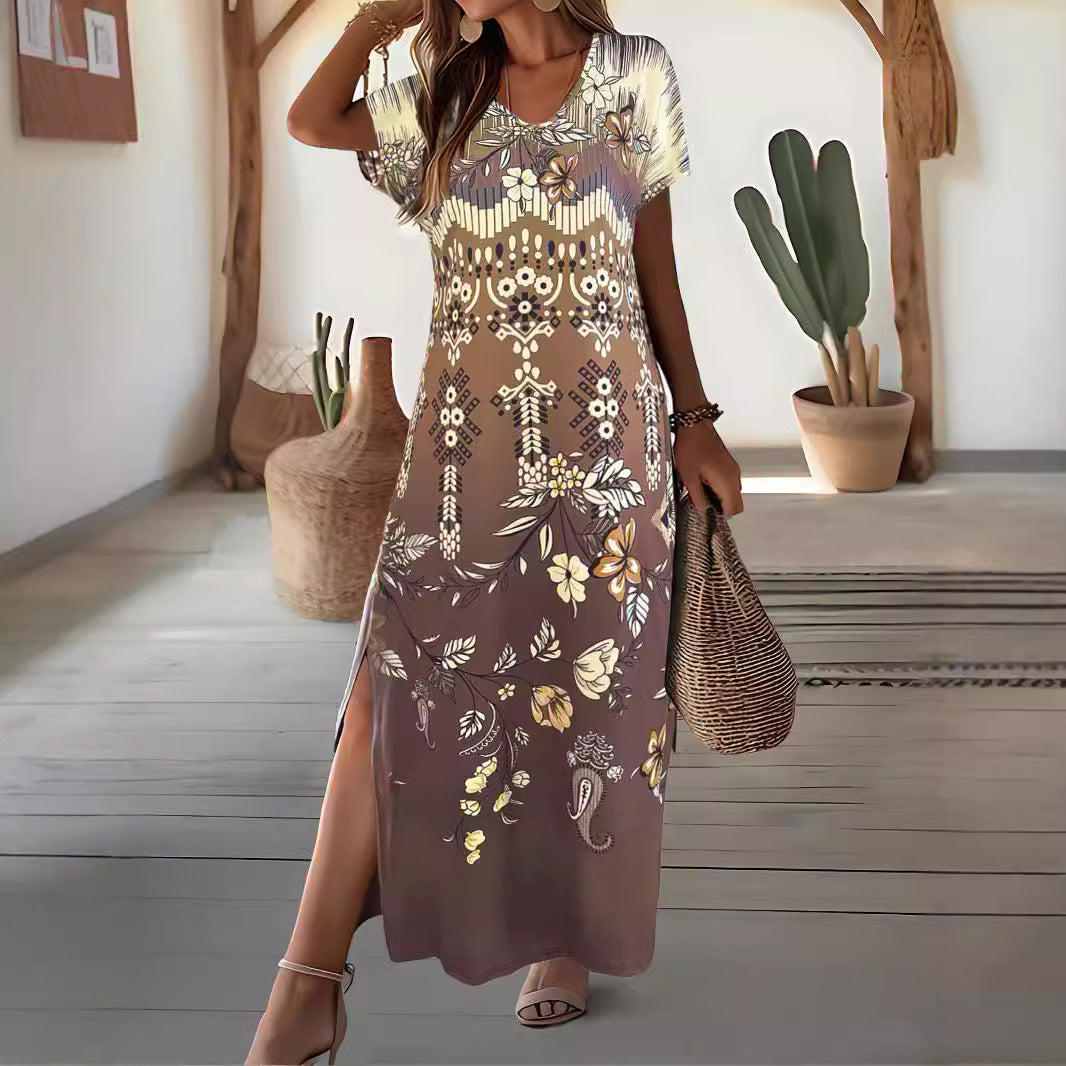 Women's maxi dress with floral pattern and side slits Lune London