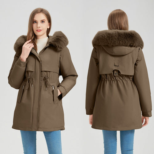 Women's Functional Parka with Removable Faux Fur Collar and Waist Drawstring Lune London