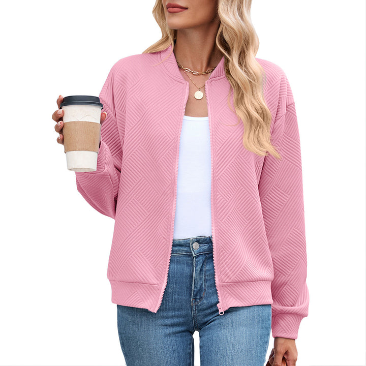 Ladies casual knit jacket with textured pattern and practical pockets Lune London