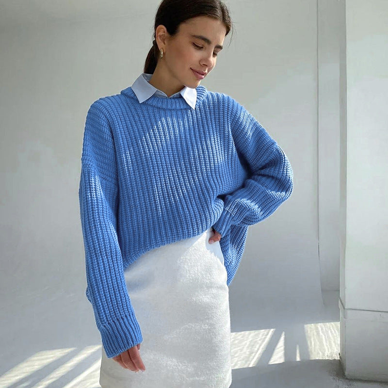 Pull en maille épaisse pour femmes avec coupe décontractée et col rond Chic & Stil